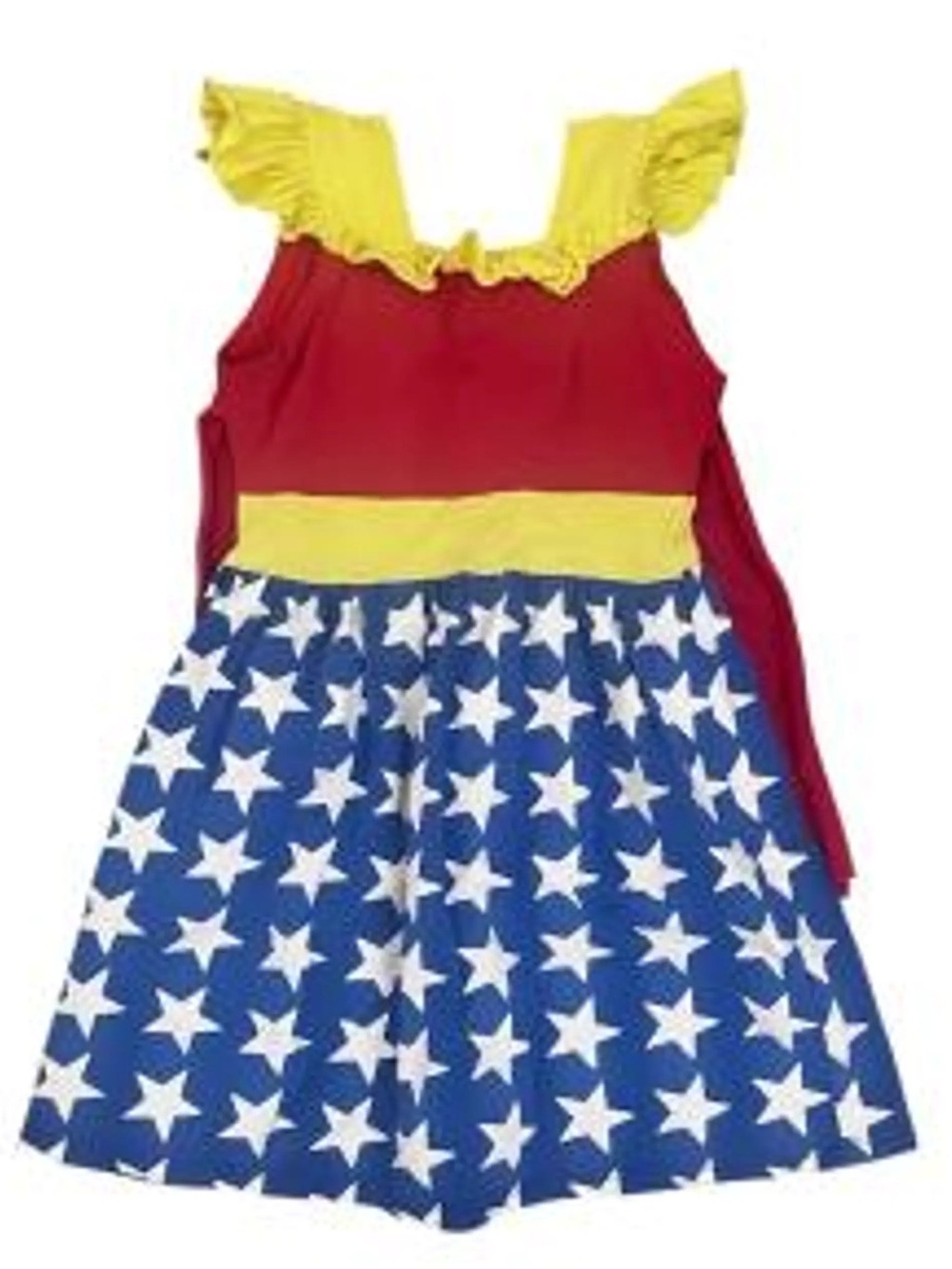 Girls’ Wonder Woman Red, Yellow & Blue Star Dress-Up Costume Dress